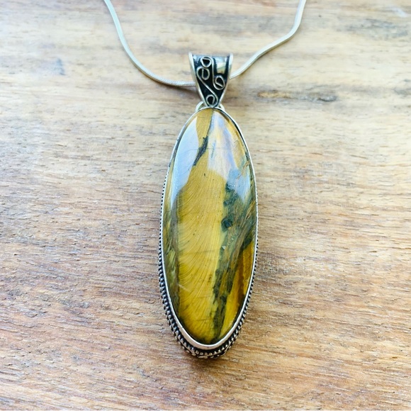Tiger's Eye Large Gemstone Pendant in Sterling Silver Base - Picture 1 of 5